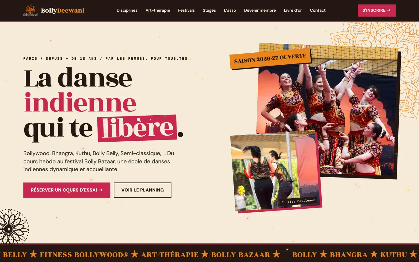 Site de Bolly Deewani, à Paris, vu sur ordinateur