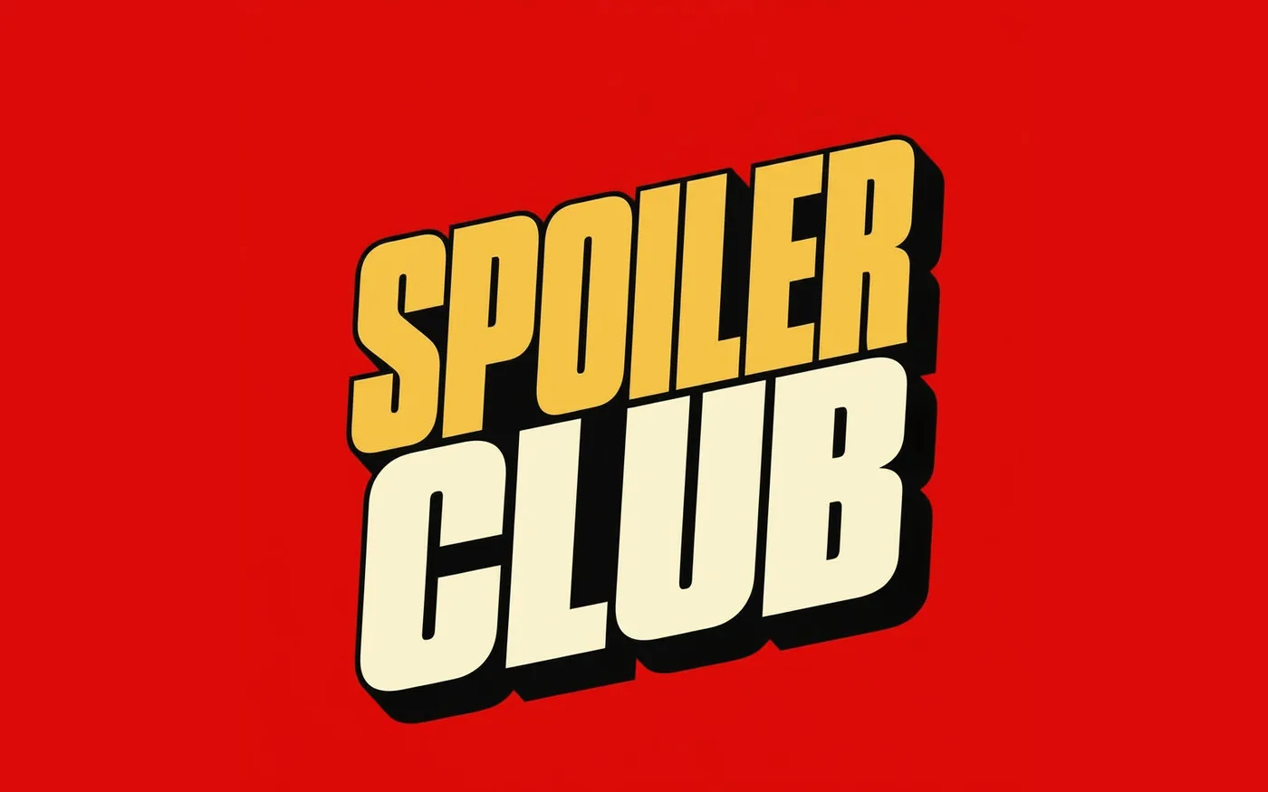 Logotype Spoiler Club, en jaune et crème sur fond rouge