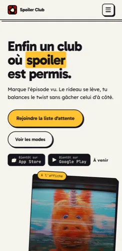 Application Spoiler Club, vue téléphone